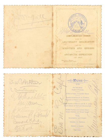 a collection of signed printed ephemera from Shackleton's first Antarctic expedition, with the provenance of the Ship's chief engineer.