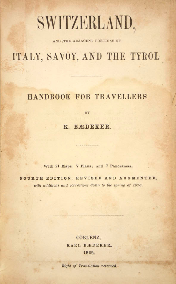Switzerland was the longest series published by Baedeker in English with 28 editions (1863-1938).