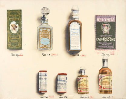 Printed in Ravensburg, contains 67 chromolithographs of pots, tins, bottles etc.