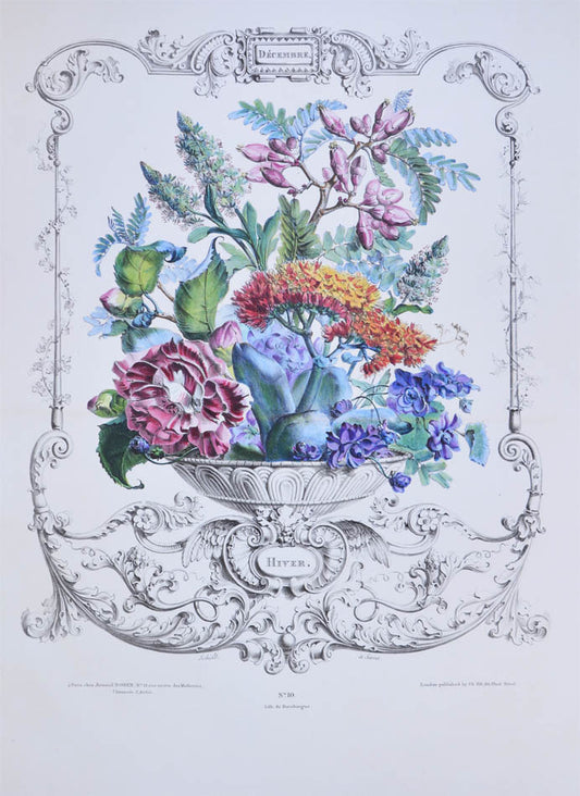 Very scarce artistic botanical work showing highly finished decorative bouquets of flowers for the twelve months of the year.