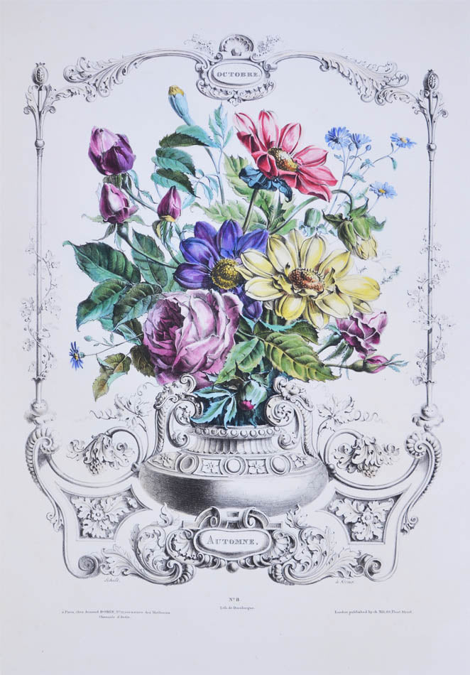 Very scarce artistic botanical work showing highly finished decorative bouquets of flowers for the twelve months of the year.