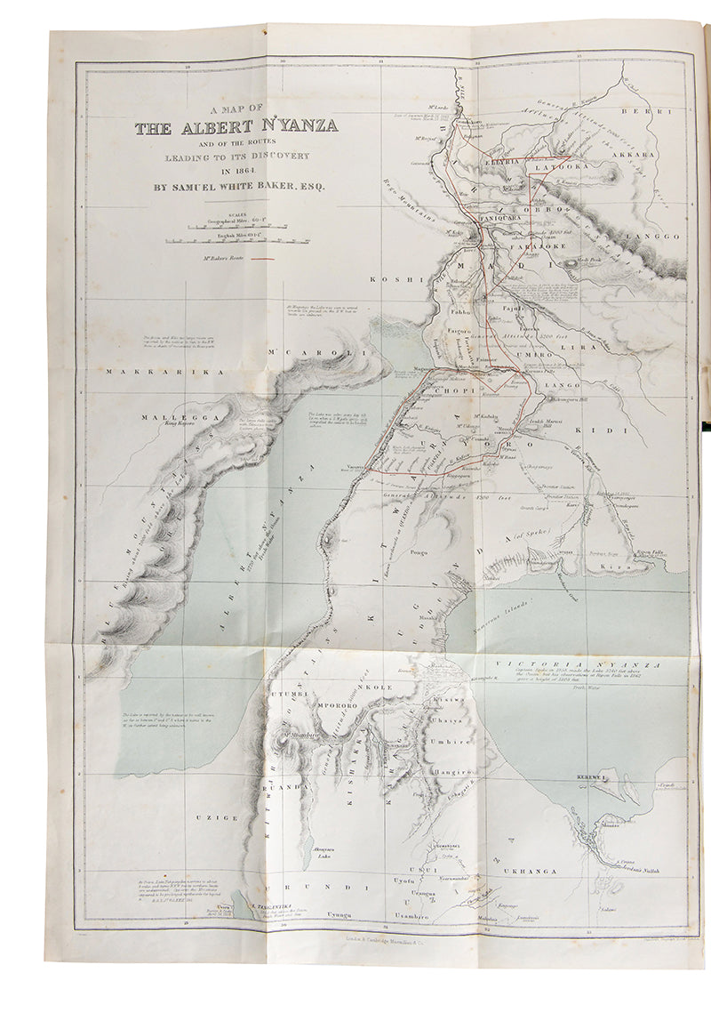 First edition of Samuel Baker's The Albert N'Yanza, in which Samuel Baker discovered the third great Nile lake, the Albert N'Yanza, but only after most of his men had deserted him.