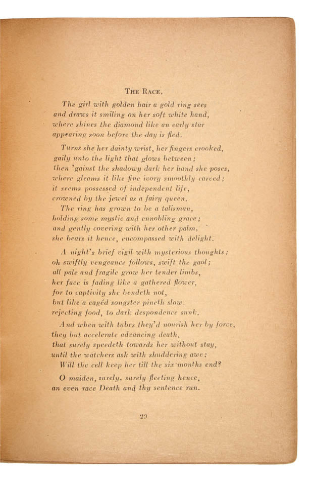 A scarce collection of poems written by Pankhurst during one of her numerous terms in prison; no other copy shown in auction records in the last 40 years.