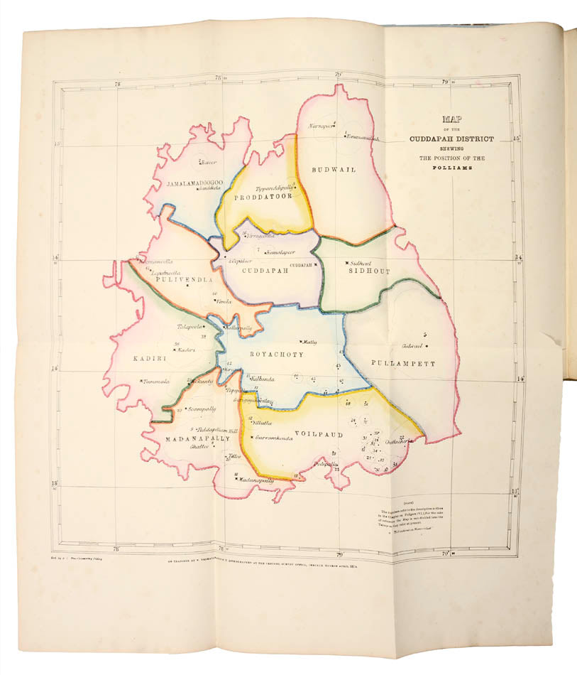 First edition of James Dunning Baker's thorough survey of the disctrict of Cuddapah in the Presidency of Madras, complete with an original photograph.