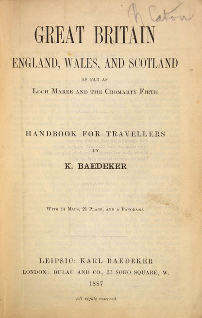 A very scarce first edition of Baedeker's Great Britain, which rarely appears on the market.