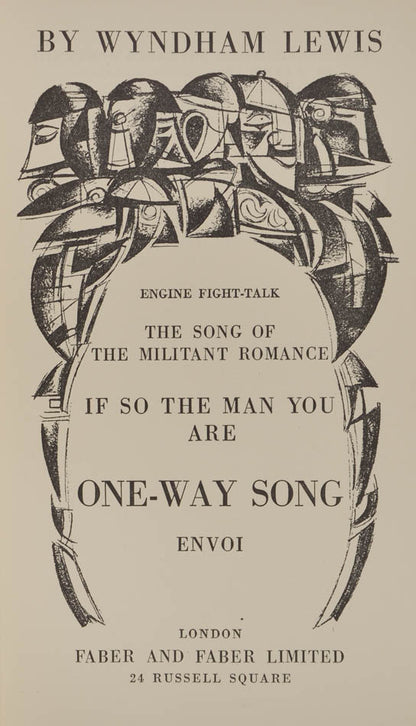 First edition of a collection of satirical poems by Wyndham Lewis, with related from critic Hugh Goden Porteus inscribed to Nancy Cunard.