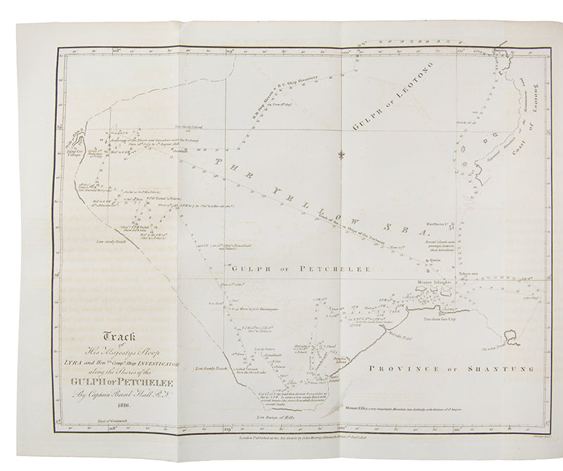 First edition of Basil Hall's Account of a Voyage of Discovery, part of the Amherst embassy, explored the relatively little known East China Sea and the Yellow Sea. Visits were made to Korea and the Ryukyu Archipelago. 