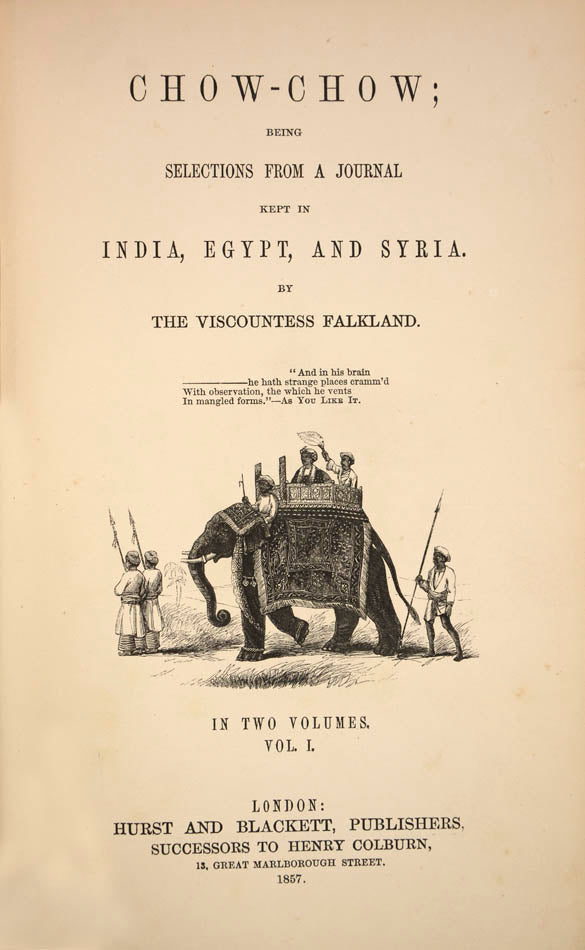 Lady Falkland, daughter of William IV, travelled out to India as wife of the Governor of Bombay.  She writes about life in India and her journey home.