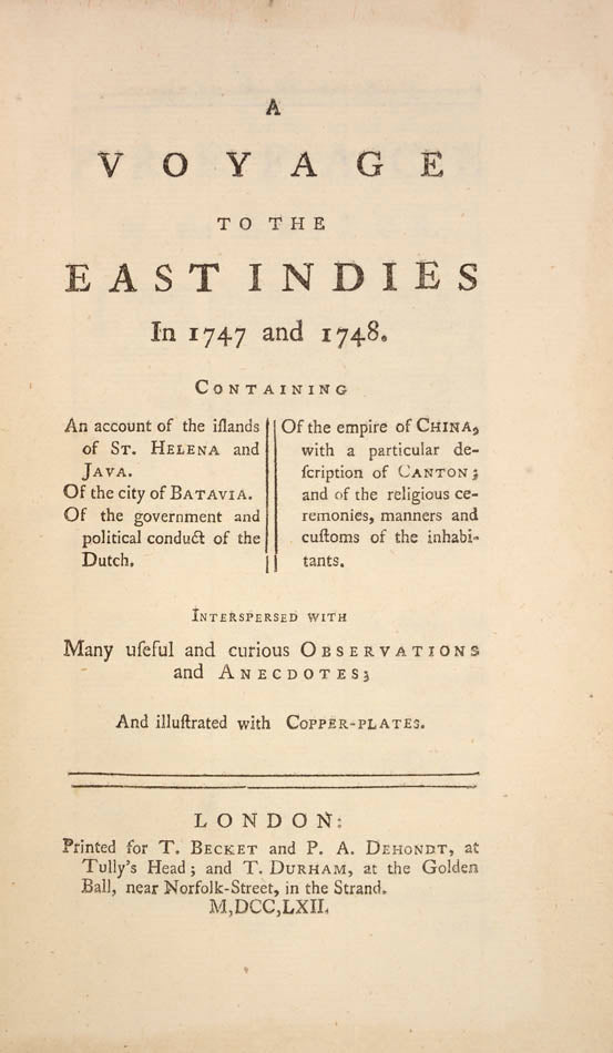 First edition of this early travel account ot St Helena, Java and China, complete with 11 copper engravings including at least one of Batavia.