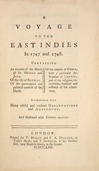 First edition of this early travel account ot St Helena, Java and China, complete with 11 copper engravings including at least one of Batavia.