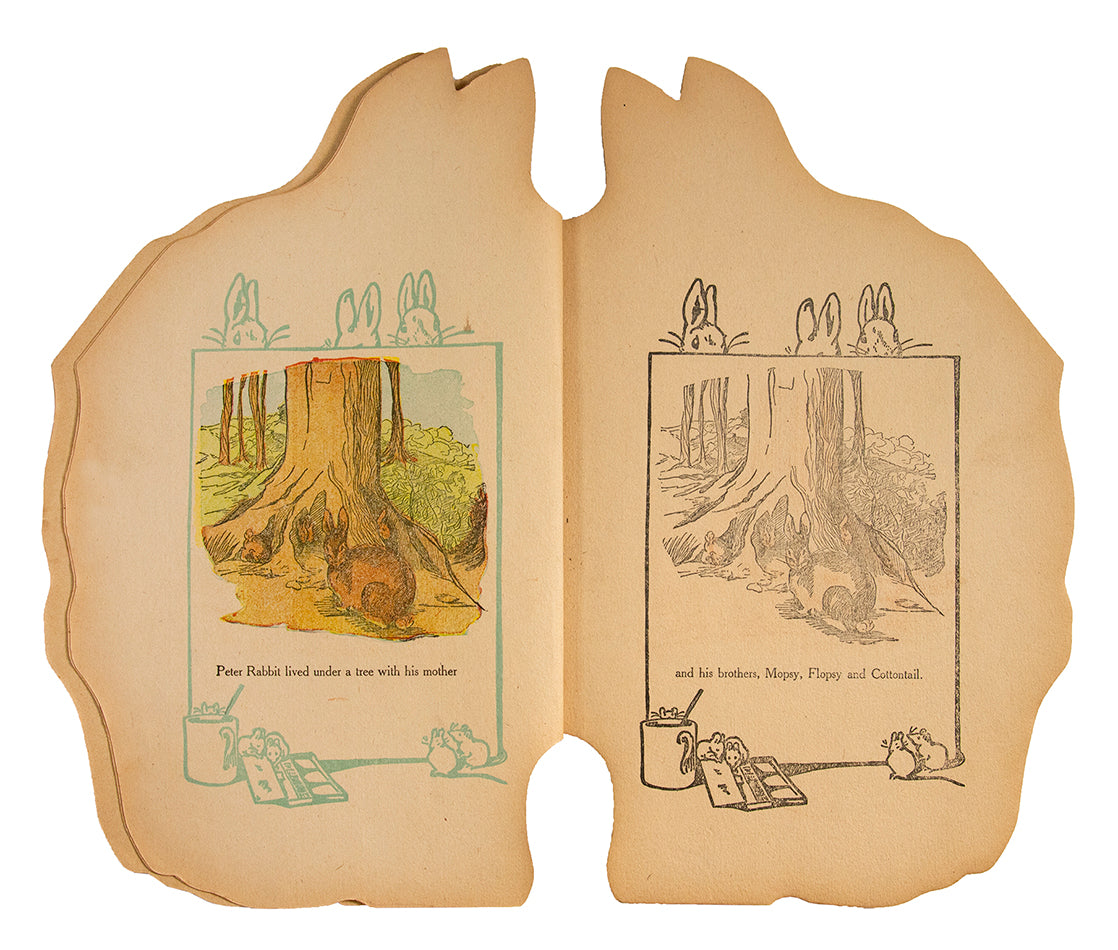 Four pirate editions of Beatrix Potter's story of Peter Rabbit, including a painting book and Hollywood Vue Tone Talking Slides and a foldaway eidition, 1925 - 1942