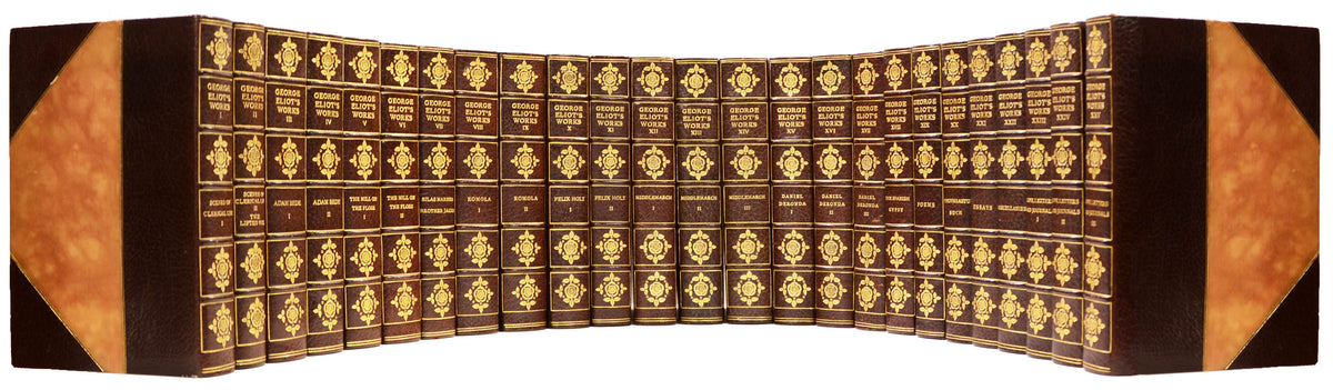 An extremely handsome limited edition set on large paper of The Writings of George Eliot, aka Mary Ann Evans, in contemporary crushed half morocco, gilt