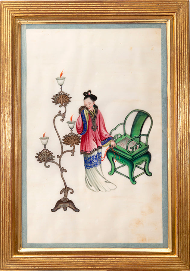 A fine group of 12 Chinese export watercolours  on pith paper showing courtiers.