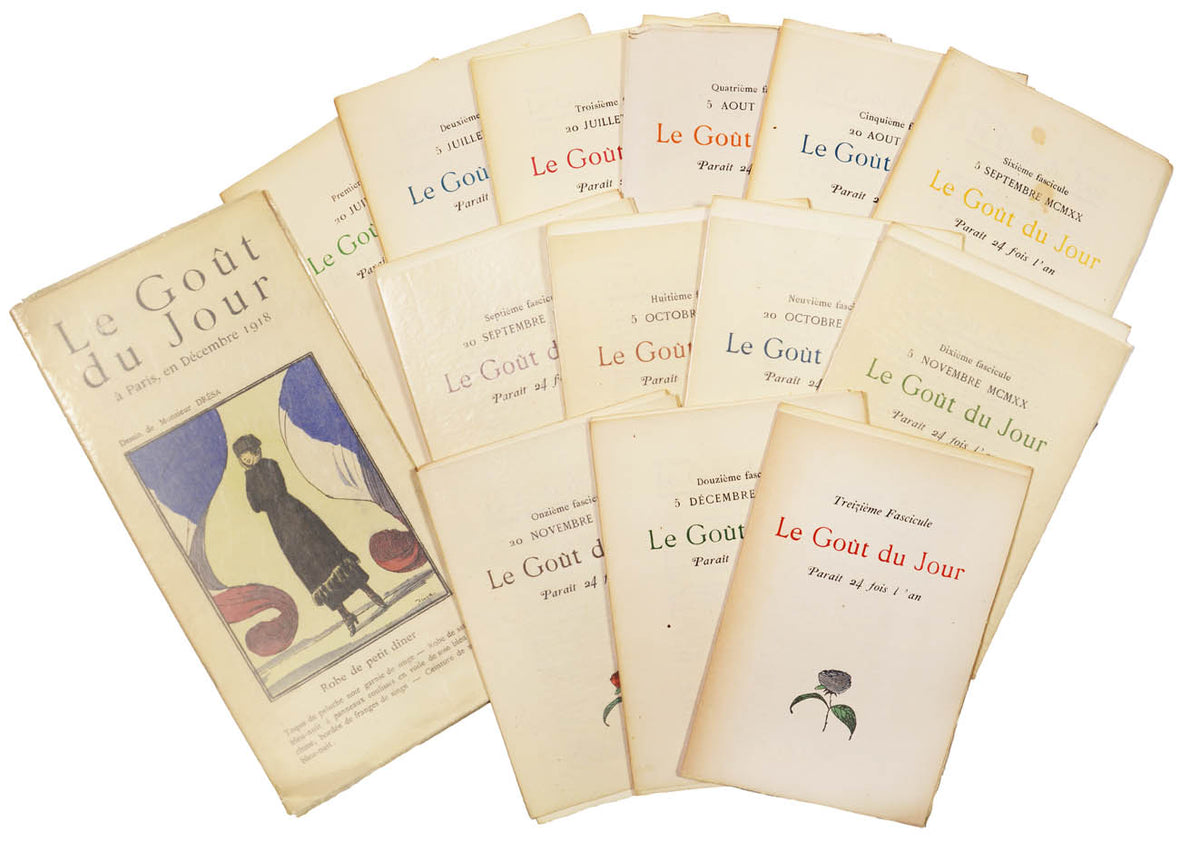 A fine complete set with proofs of one of the most beautiful fashion magazines to appear in France after the Great War. Art Deco style personified.