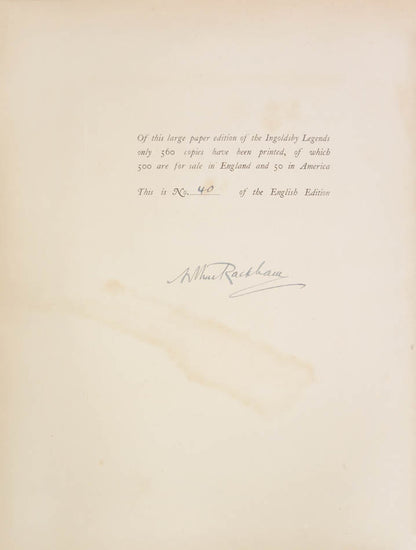 The limited large-paper edition limited to 560 copies signed by the artist Arthur Rackham of the classic legends of Thomas Ingoldsby.