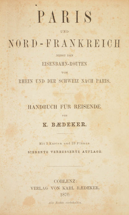 Seventh edition of Baedeker's Paris und Nord-Frankreich.