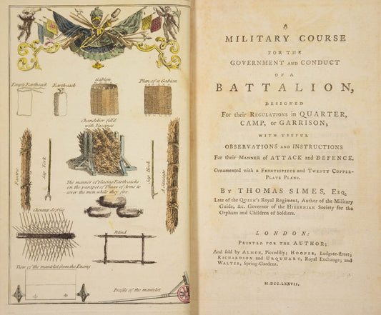 The first edition of Thomas Simes A Military Course for the Government, with 20 hand-coloured plates, and provenance for Ernest Augustus King of Hanover