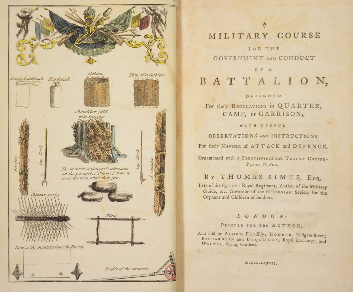 The first edition of Thomas Simes A Military Course for the Government, with 20 hand-coloured plates, and provenance for Ernest Augustus King of Hanover