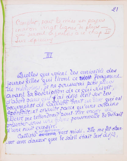 Manuscript copy of this playful work by Pierre Louys, comprising 39 pages of manuscript interleaved with blank pages, bound in full red morocco gilt.