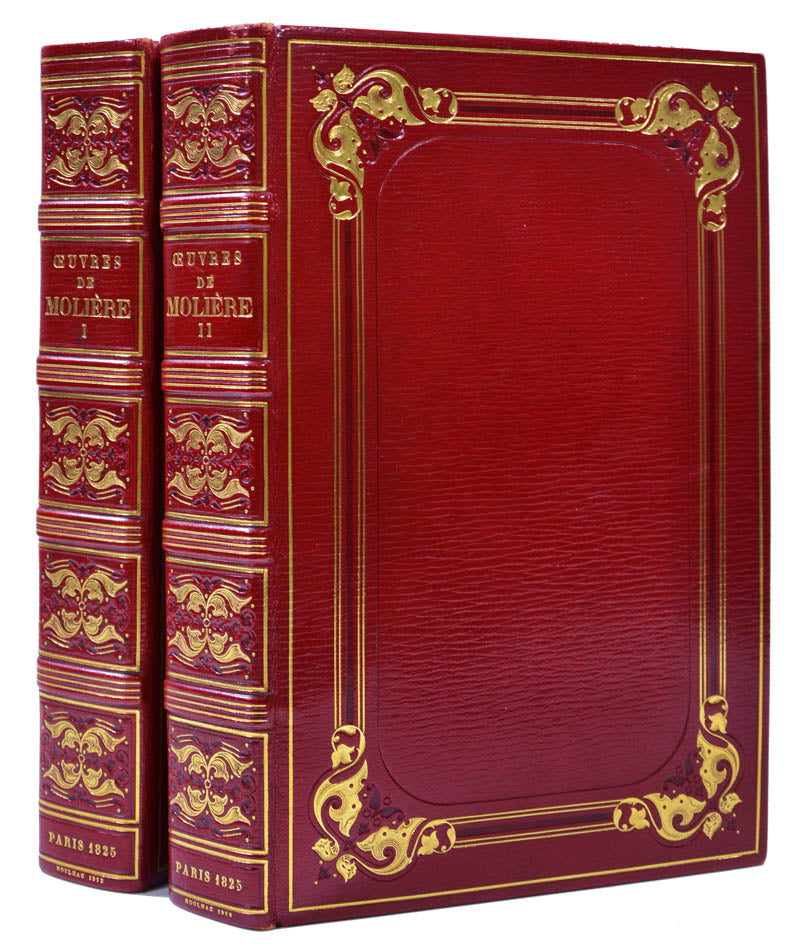 A beautiful set of the works of Moliere, bound by the art deco binder Henri Noulhac and featuring 39 plates in two states and 12 pen & ink drawings