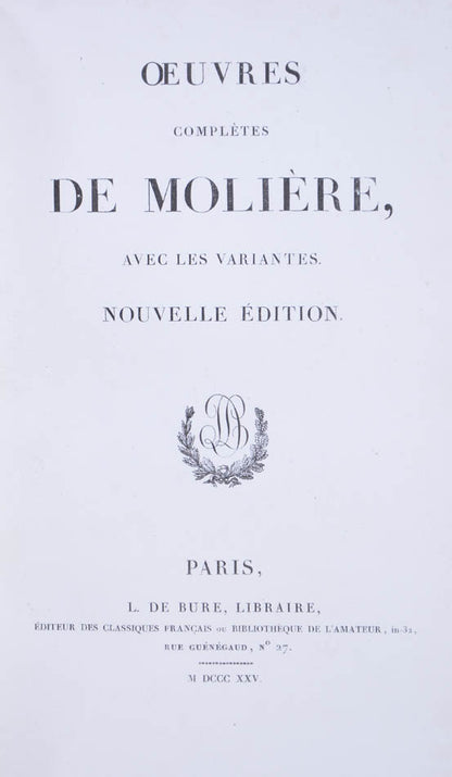 A beautiful set of the works of Moliere, bound by the art deco binder Henri Noulhac and featuring 39 plates in two states and 12 pen & ink drawings
