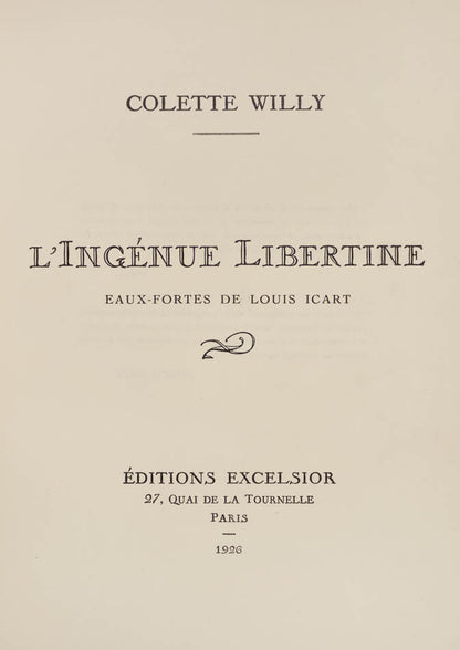 Printed in Paris in 1926, limited edition of 425 numbered copies. With 20 colour plates by Icart and a facsimile letter by Colette tipped-in. 