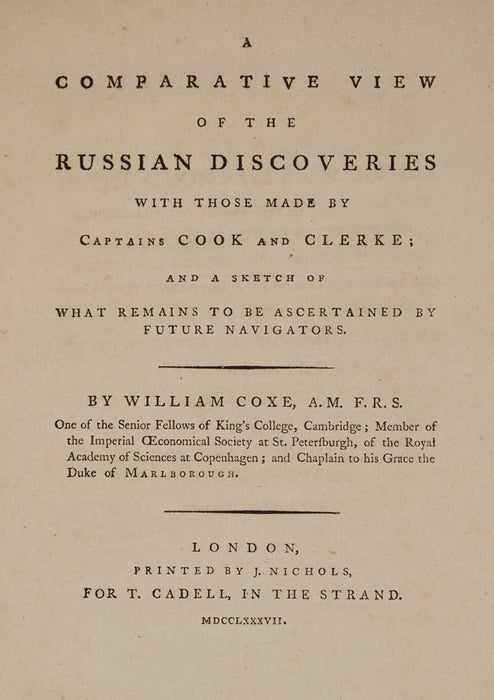 A Comparative View of the Russian Discoveries with those made by Captain Cook and Clerke.