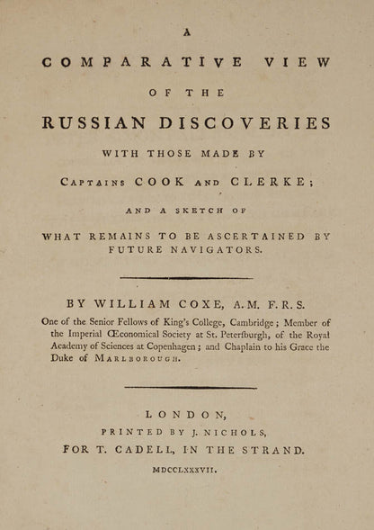 Exceedingly rare.  This was intended as a supplement to Coxe's Account of the Russian Discoveries published in 1780.