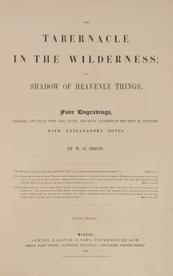 Second edition of The Tabernacle in the Wilderness by W.G. Rhind, published in London in 1842.