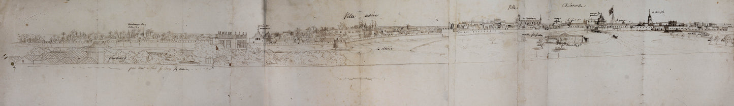 One of the earliest accurate views of Chennai (Madras) and possibly the first from the mainland, c.1746, by a French naval officer.