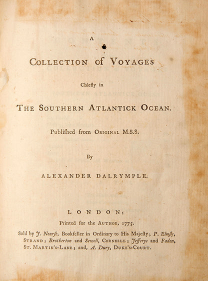 First and only edition, including in the preface  Dalrymple's appeal to lead a voyage of discovery to the South Atlantic.  