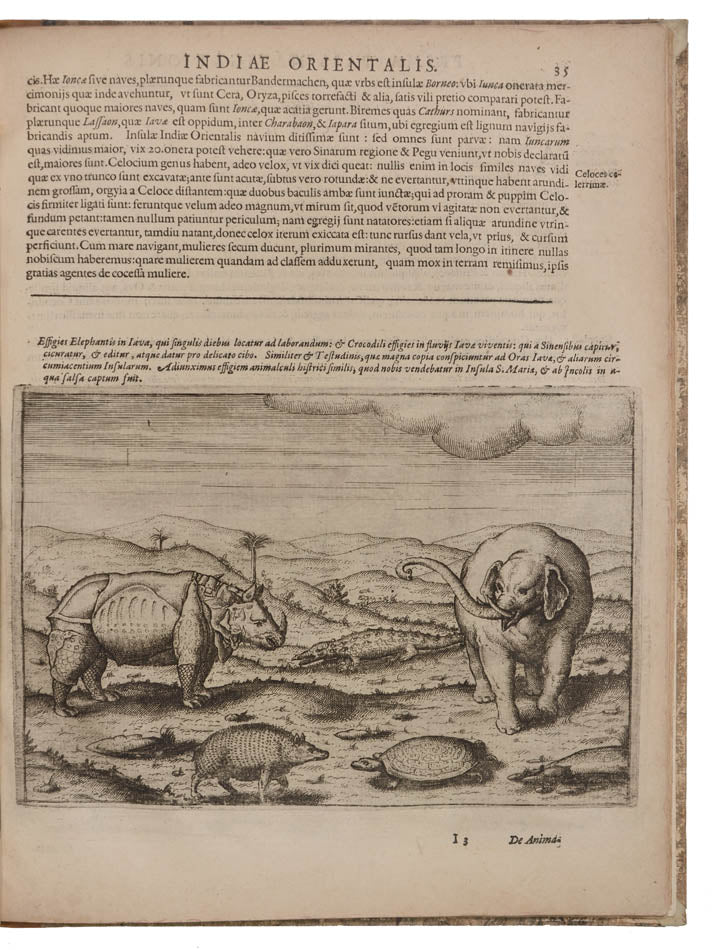 First latin edition of this important account of Houtman's voyage, the first Dutch voyage ot the East Indies.  With detailed descriptions of Java and Bali.