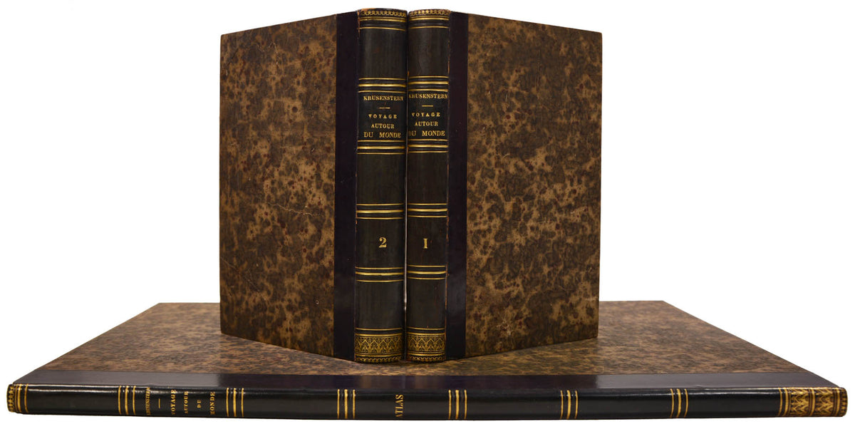 A very attractive example of the French edition of the first Russian circumnavigation, complete with the rare and beautiful atlas.