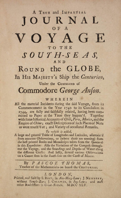 This accont preceded the publication of the offical account of Lord Anson's voyage by three years.