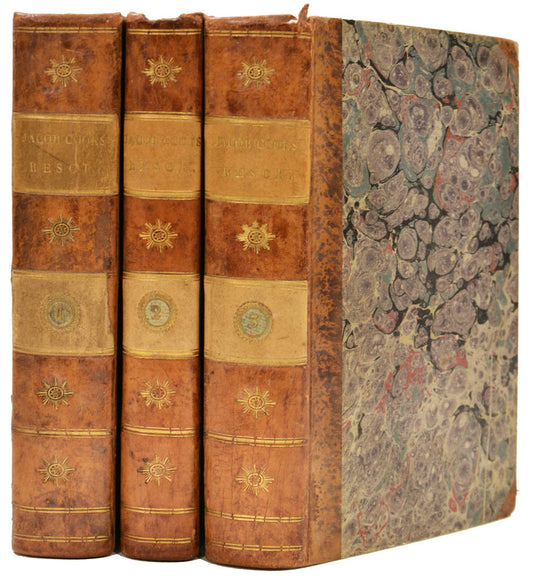 An attractively bound first edition set of Cook's voyages in Swedish