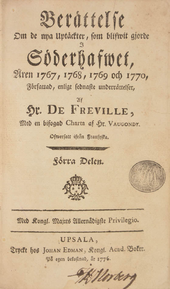 An attractively bound first edition set of Cook's voyages in Swedish
