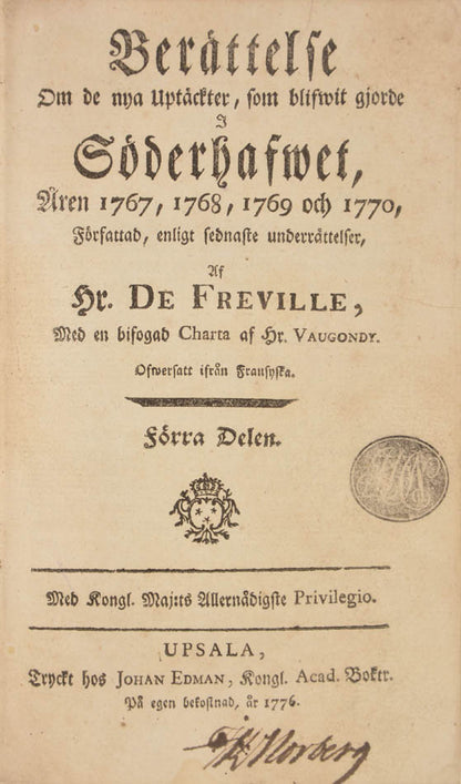 An attractively bound first edition set of Cook's voyages in Swedish