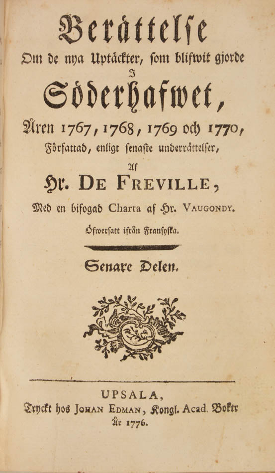 An attractively bound first edition set of Cook's voyages in Swedish