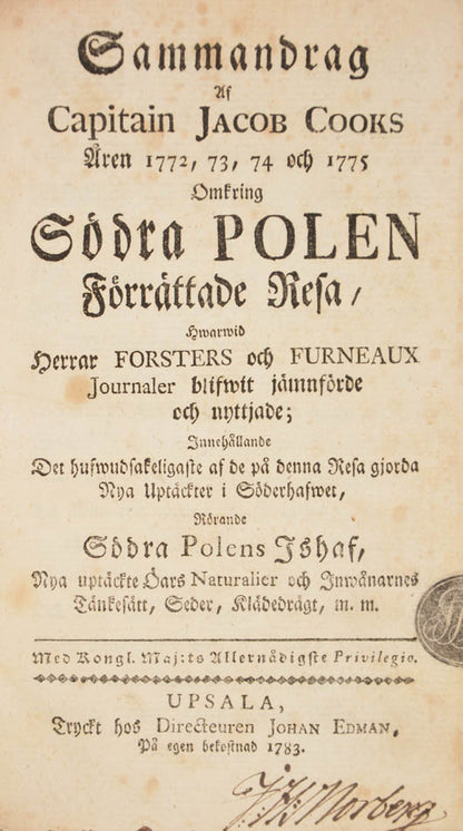 An attractively bound first edition set of Cook's voyages in Swedish