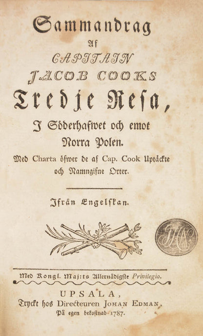 An attractively bound first edition set of Cook's voyages in Swedish
