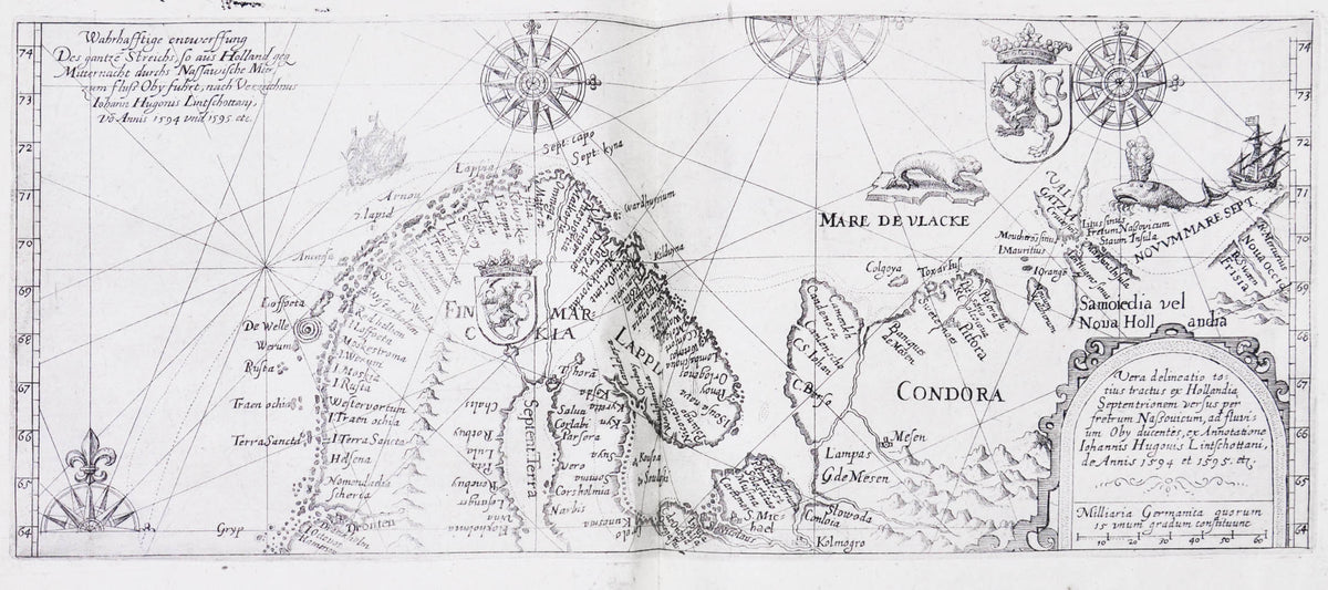 This part of de Bry's Petit Voyages includes the discovery of Hudson's Bay, the voyages of Linschoten, an account of de Quiros's voyage to Terra Australis.