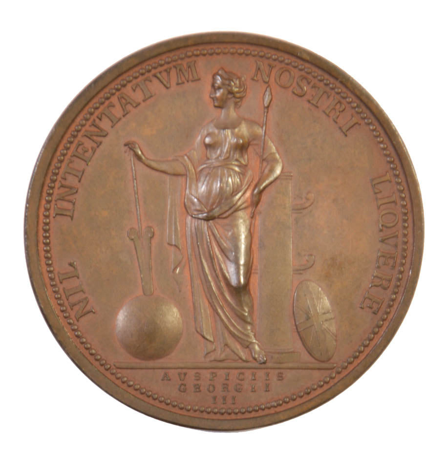 The bronze issue of the Royal Society's Cook Medal.  Fellows of the Royal Society were entitled to a bronze medal, of which 577 were struck.