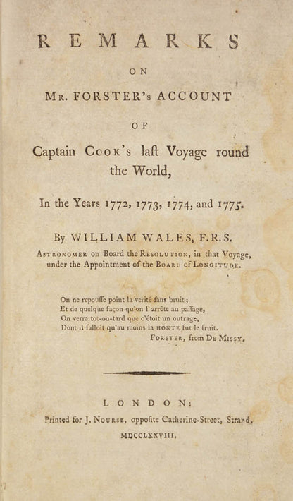 One of the rarest items concerning Captain Cook's second voyage.