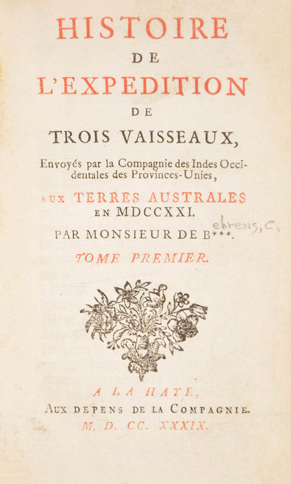 First French edition of Roggeveen's voyage by Carl Friedrich Behrens, the commander of marines, and the first European to step foot on Rapa Nui