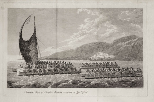 Four proof plates before letters.  Early states of images from Cook's last voyage, showing scenes in Hawai'i, Tahiti, New Zealand and Alaska.