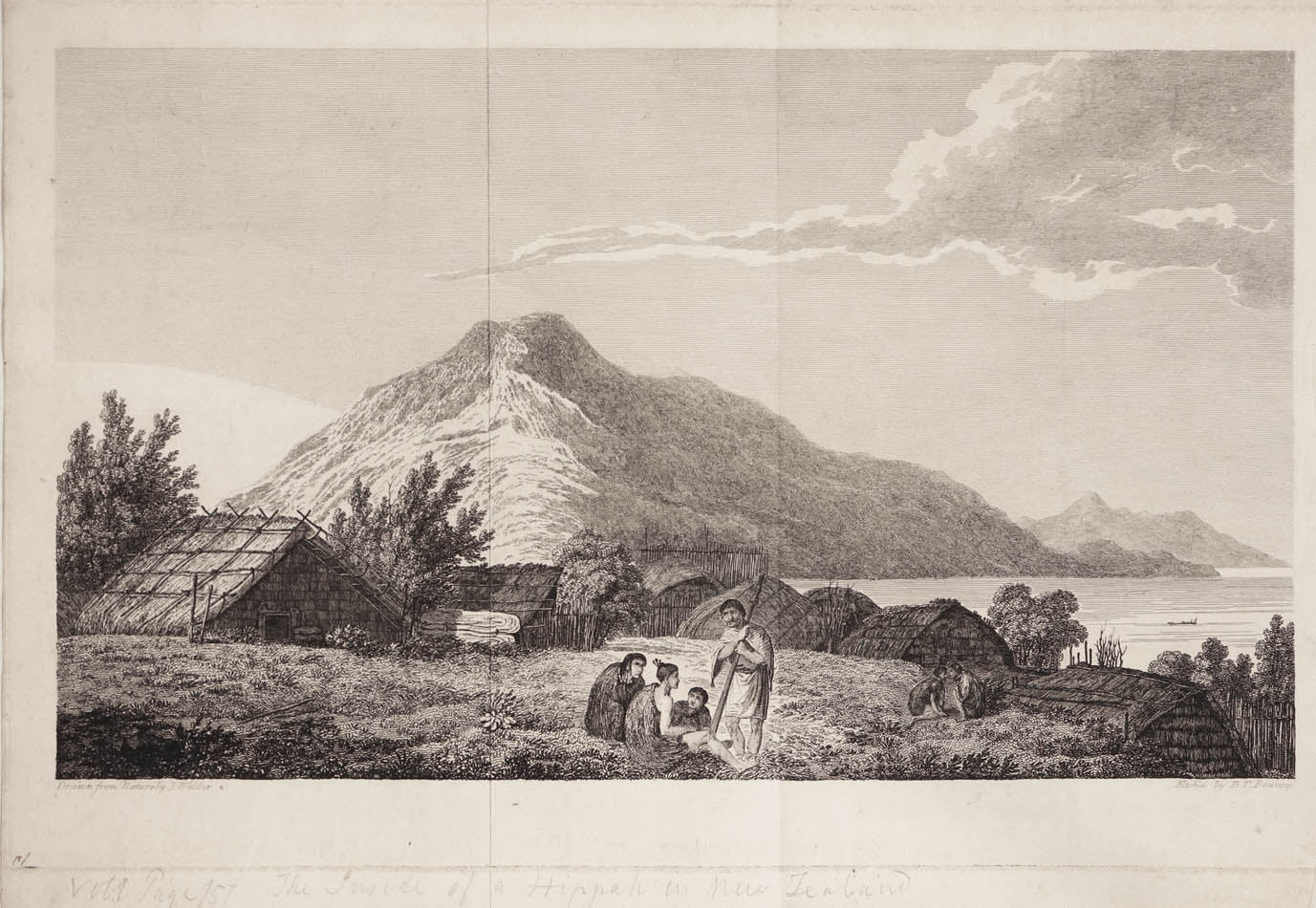 Four proof plates before letters.  Early states of images from Cook's last voyage, showing scenes in Hawai'i, Tahiti, New Zealand and Alaska.