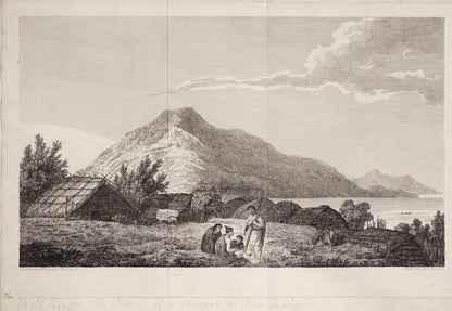Four proof plates before letters.  Early states of images from Cook's last voyage, showing scenes in Hawai'i, Tahiti, New Zealand and Alaska.