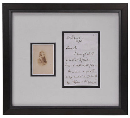 Signed letter by Samuel Baker discussing the important of maps to travel accounts.