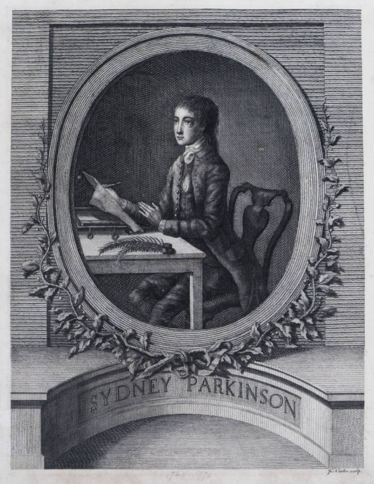 A fine engraved portrait of Sydney Parkinson, the artist who travelled on Cook's first voyage as part of Sir Joseph Bank's team.