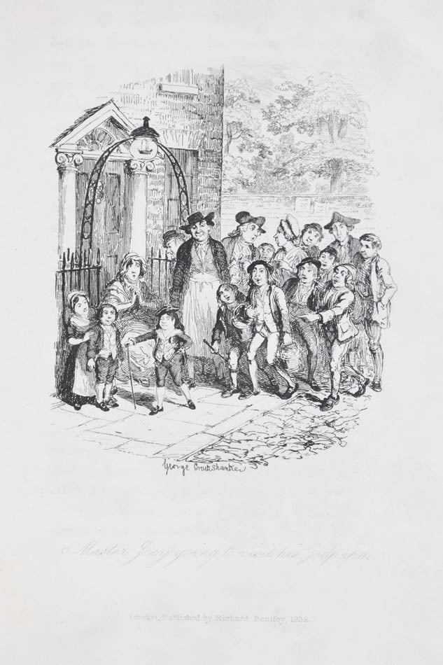 A very good copy of the first edition first issue of Memoirs of Joseph Grimaldi by Charles Dickens, illustrations by George Cruikshank, publisher's cloth.